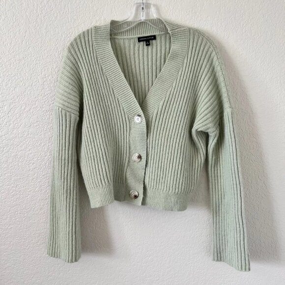 Kendall & Kylie Green Flare Sleeve V-Neck Ribbed Cardigan With Buttons Womens S - Picture 1 of 6